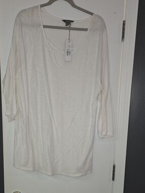 Slub Knit Ivory Women's Scoop Neck Top - Soft Long Sleeve